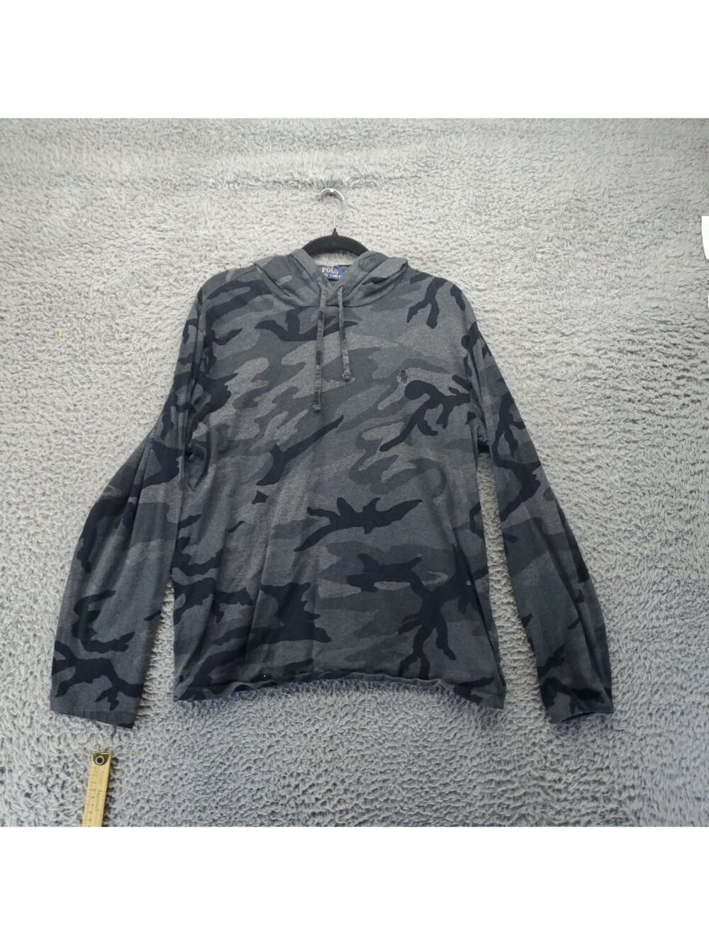 Polo Ralph Lauren Hoodie Mens Large Gray Camo Lightweight Drawstring Pullover